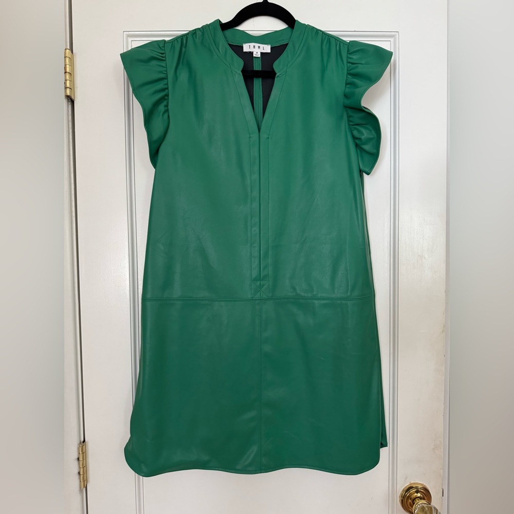 THML Emerald Ruffle Sleeve Mini Dress